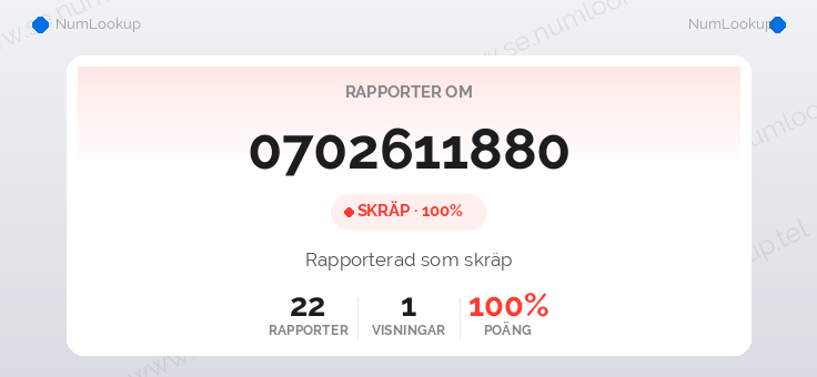Nummerinformation för 0702611880