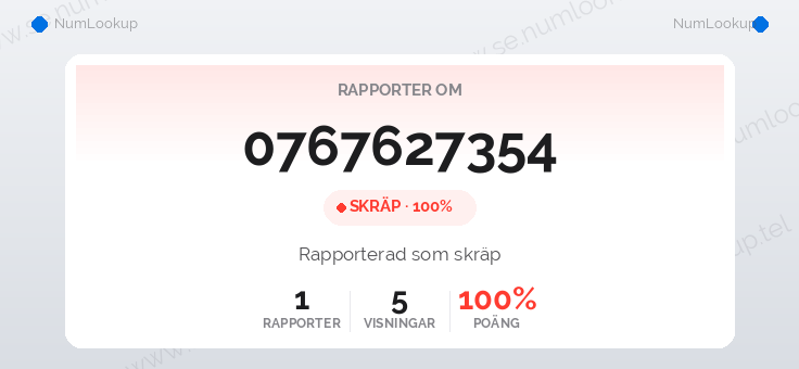 Nummerinformation för 0767627354