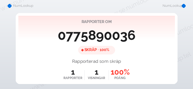 Nummerinformation för 0775890036
