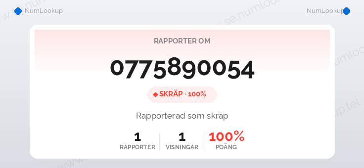 Nummerinformation för 0775890054