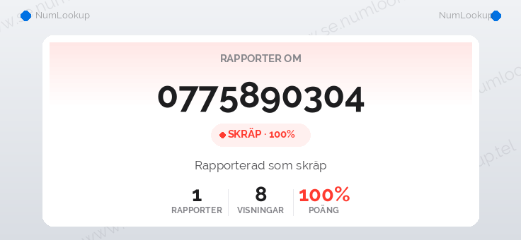 Nummerinformation för 0775890304